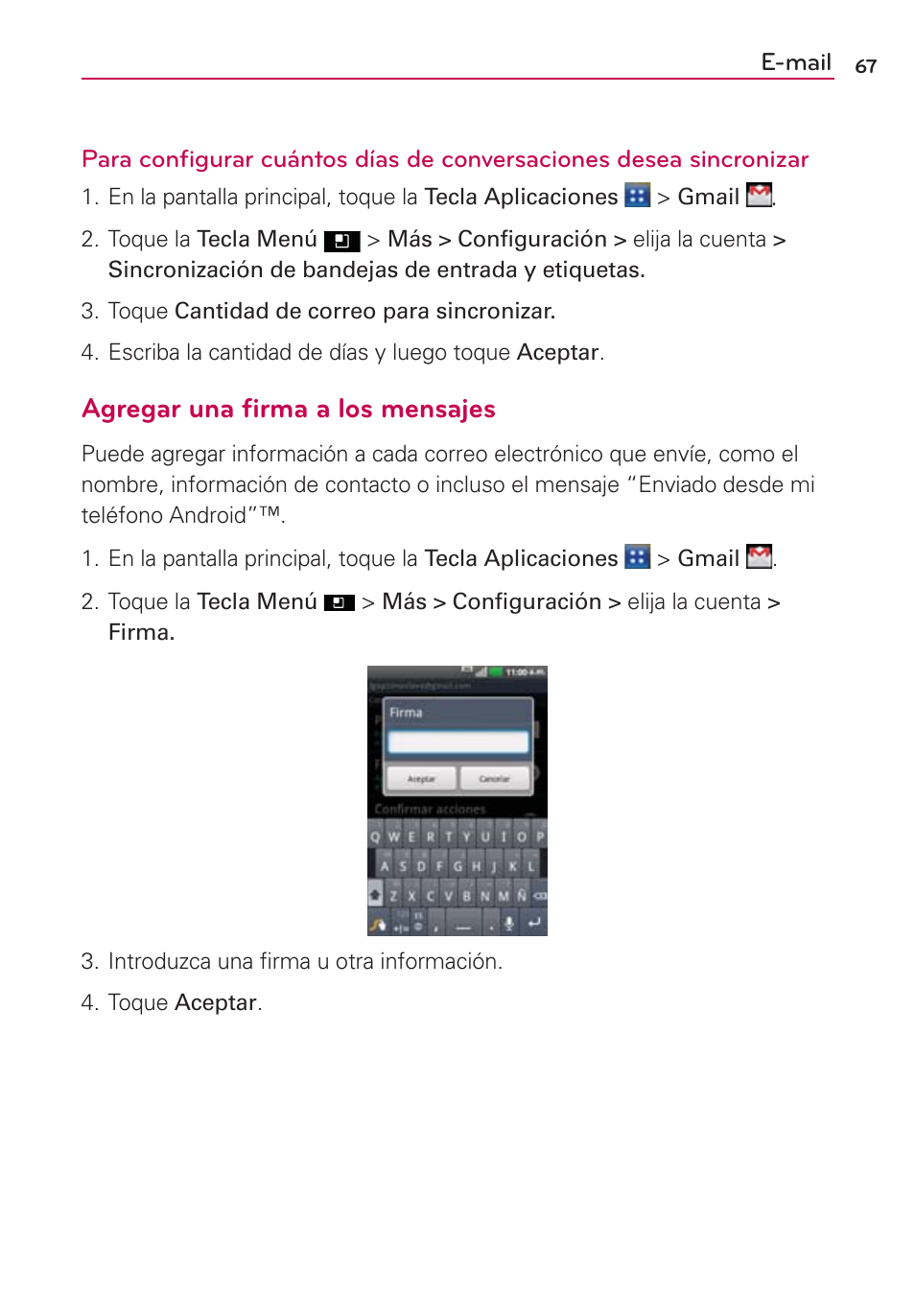 Agregar una ﬁrma a los mensajes | LG AS695 User Manual | Page 211 / 300