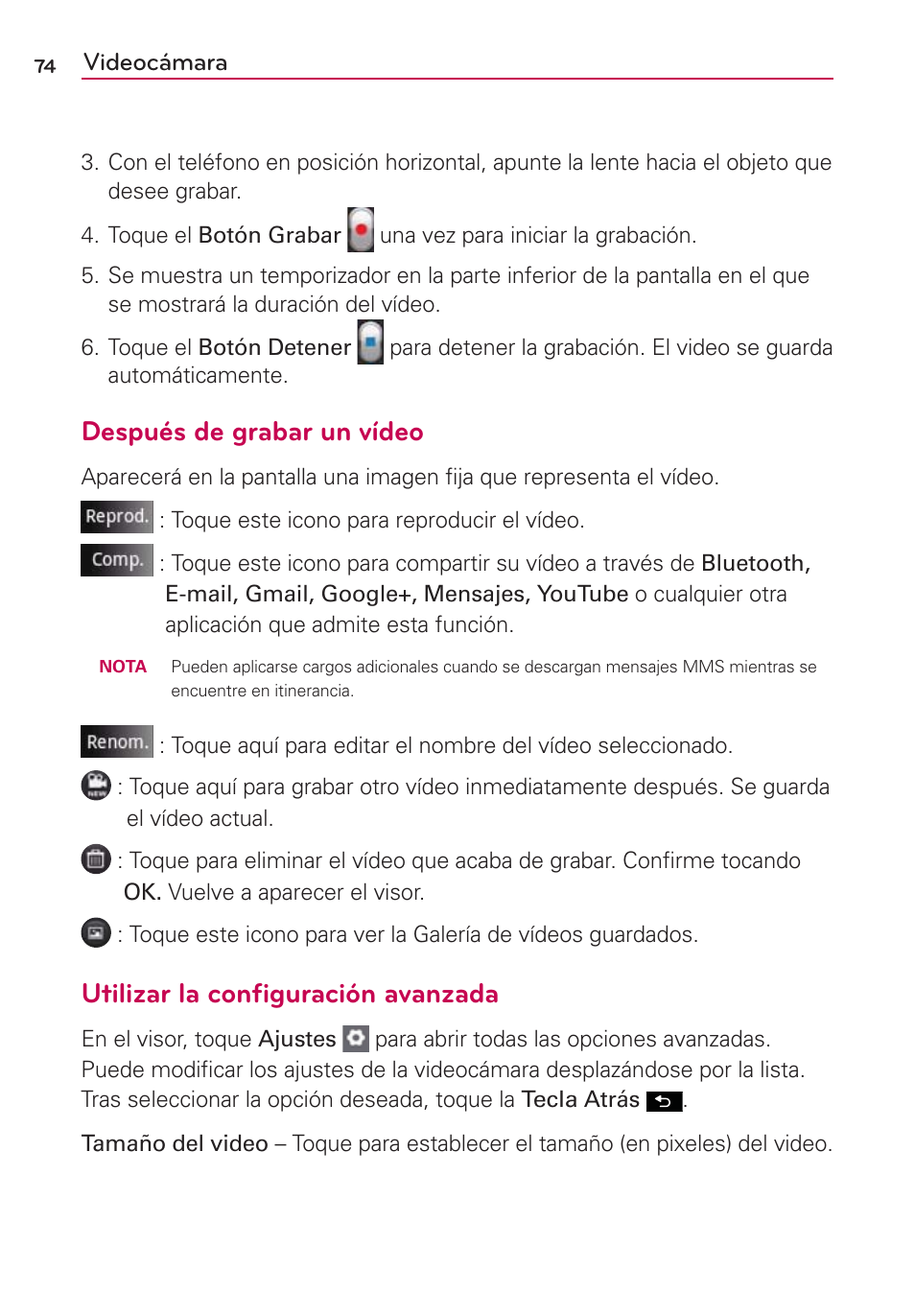 Después de grabar un vídeo, Utilizar la conﬁguración avanzada | LG AS695 User Manual | Page 218 / 300