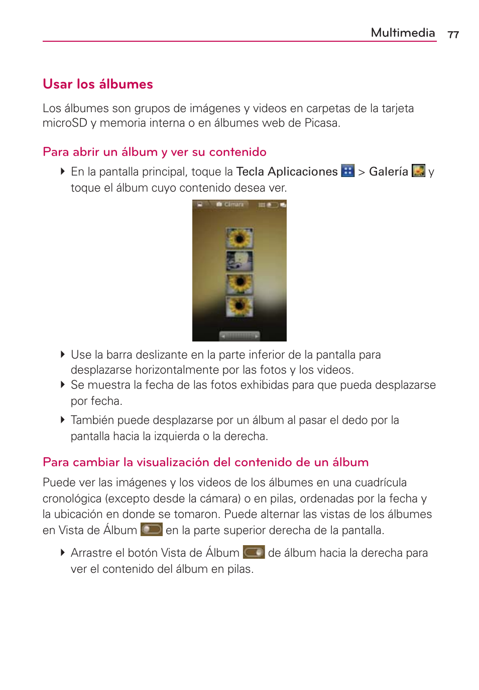 Usar los álbumes | LG AS695 User Manual | Page 221 / 300