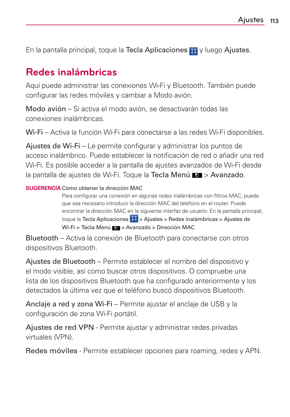 Redes inalámbricas, Ajustes | LG AS695 User Manual | Page 257 / 300