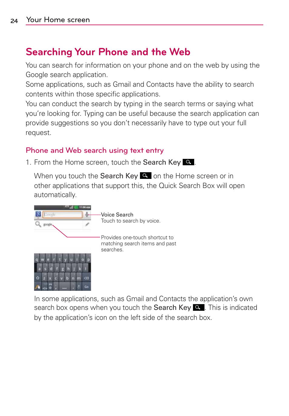 Searching your phone and the web | LG AS695 User Manual | Page 26 / 300