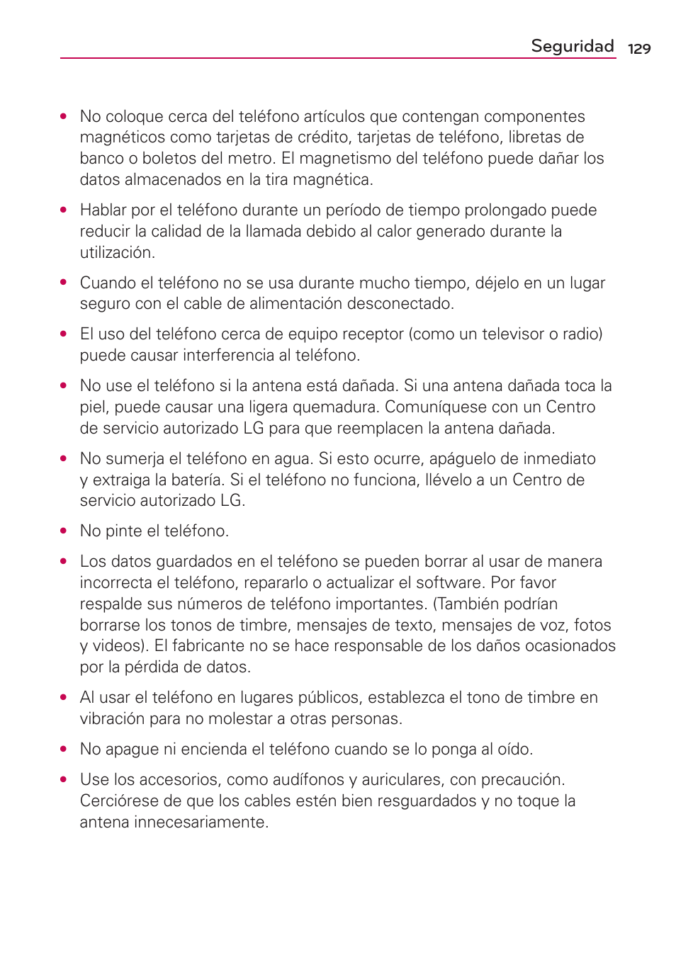 Seguridad, No pinte el teléfono | LG AS695 User Manual | Page 273 / 300