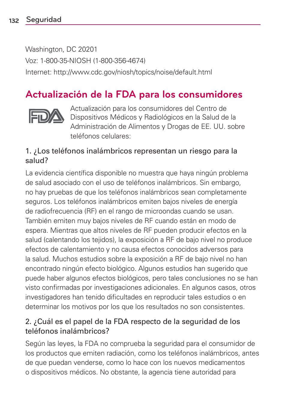 Actualización de la fda para los consumidores | LG AS695 User Manual | Page 276 / 300