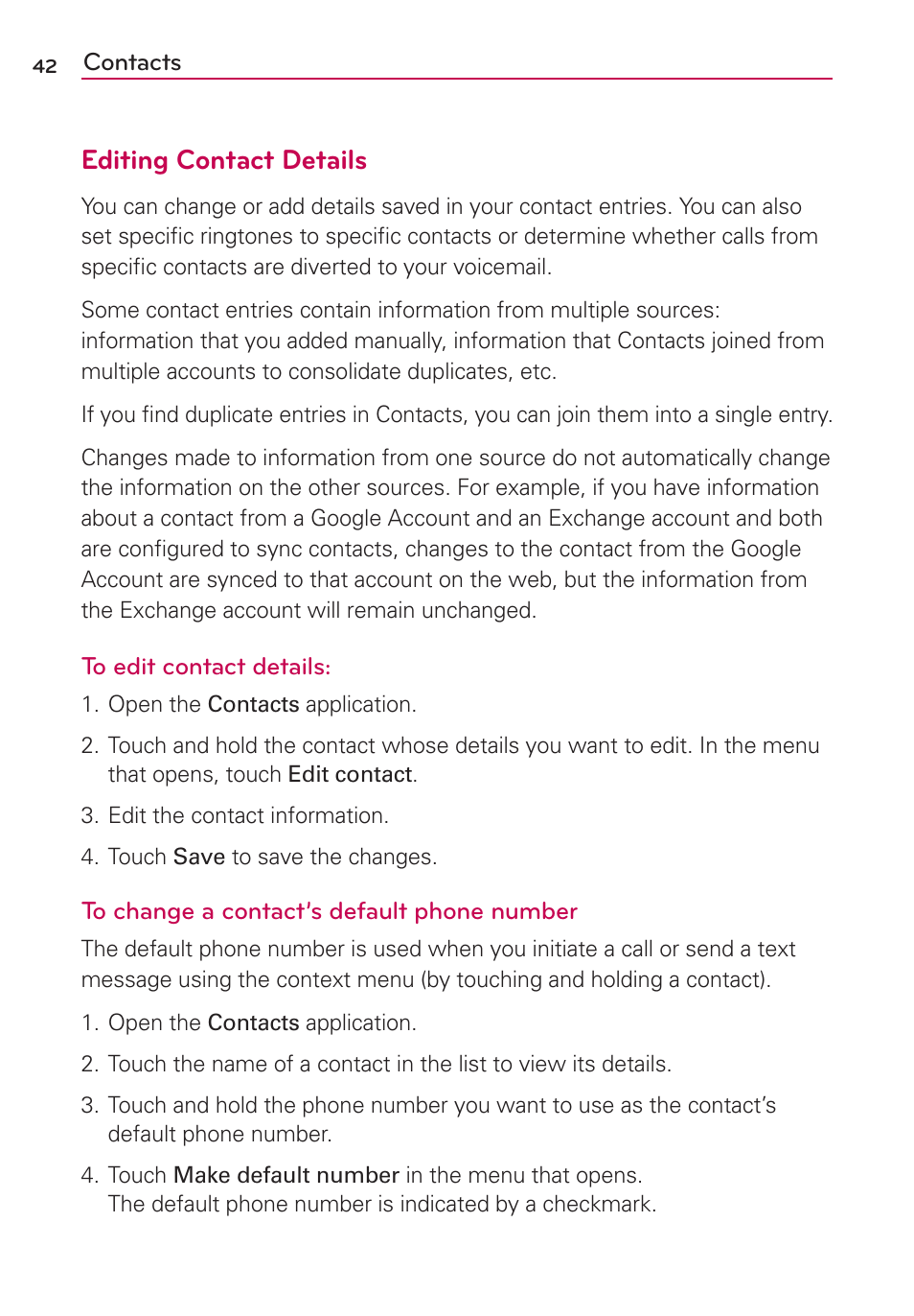 Editing contact details | LG AS695 User Manual | Page 44 / 300