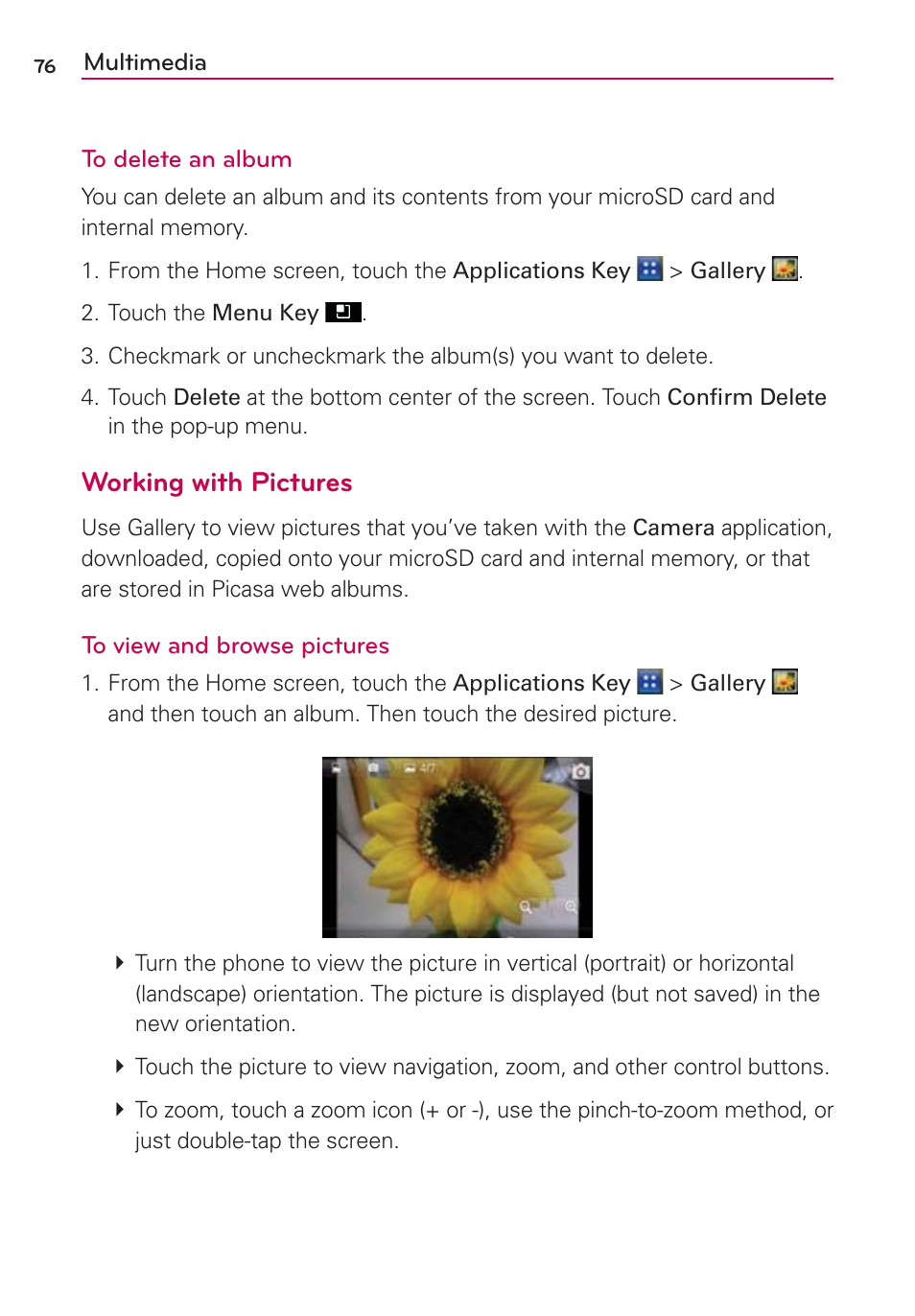 Working with pictures | LG AS695 User Manual | Page 78 / 300