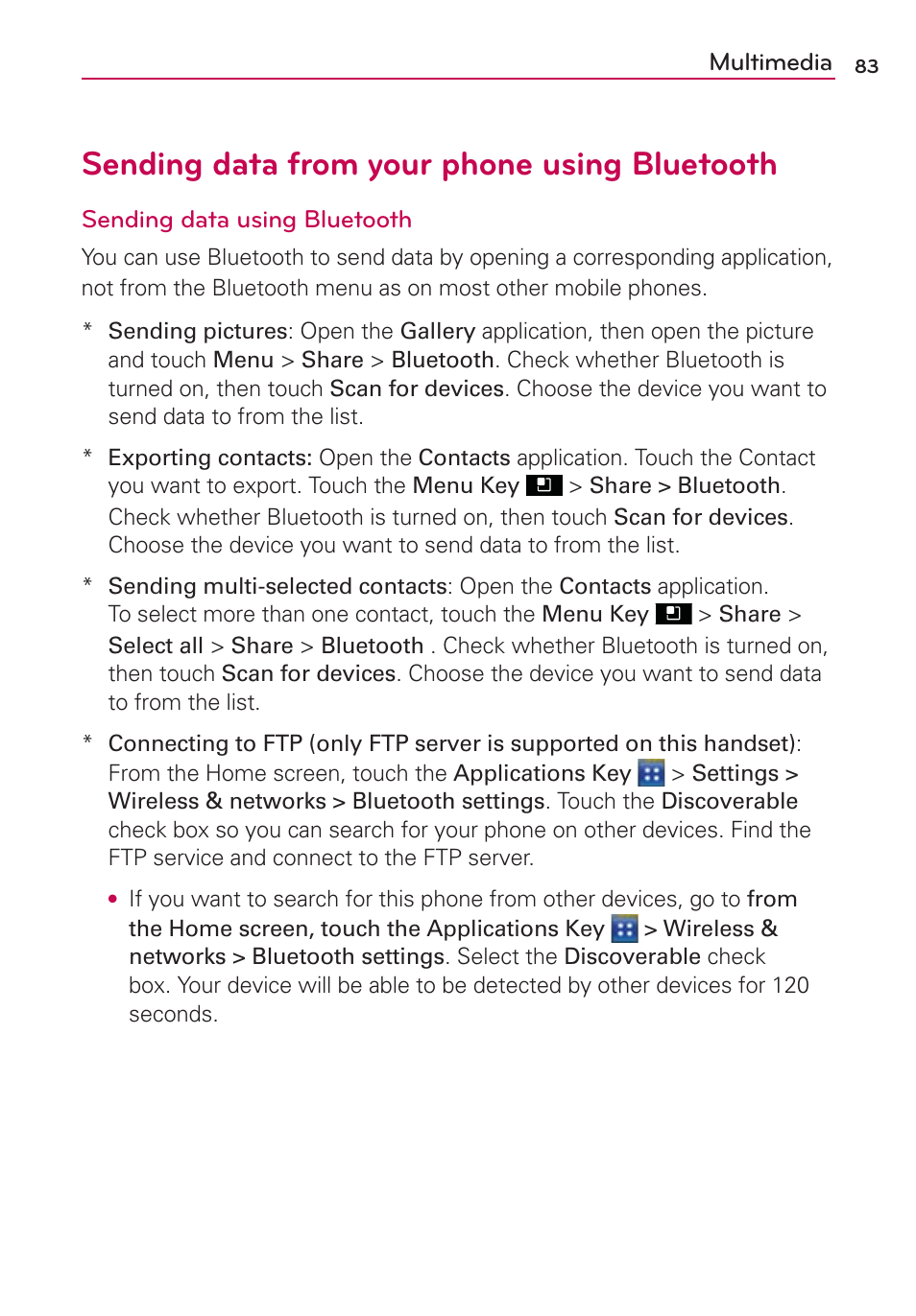 Sending data from your phone using bluetooth | LG AS695 User Manual | Page 85 / 300