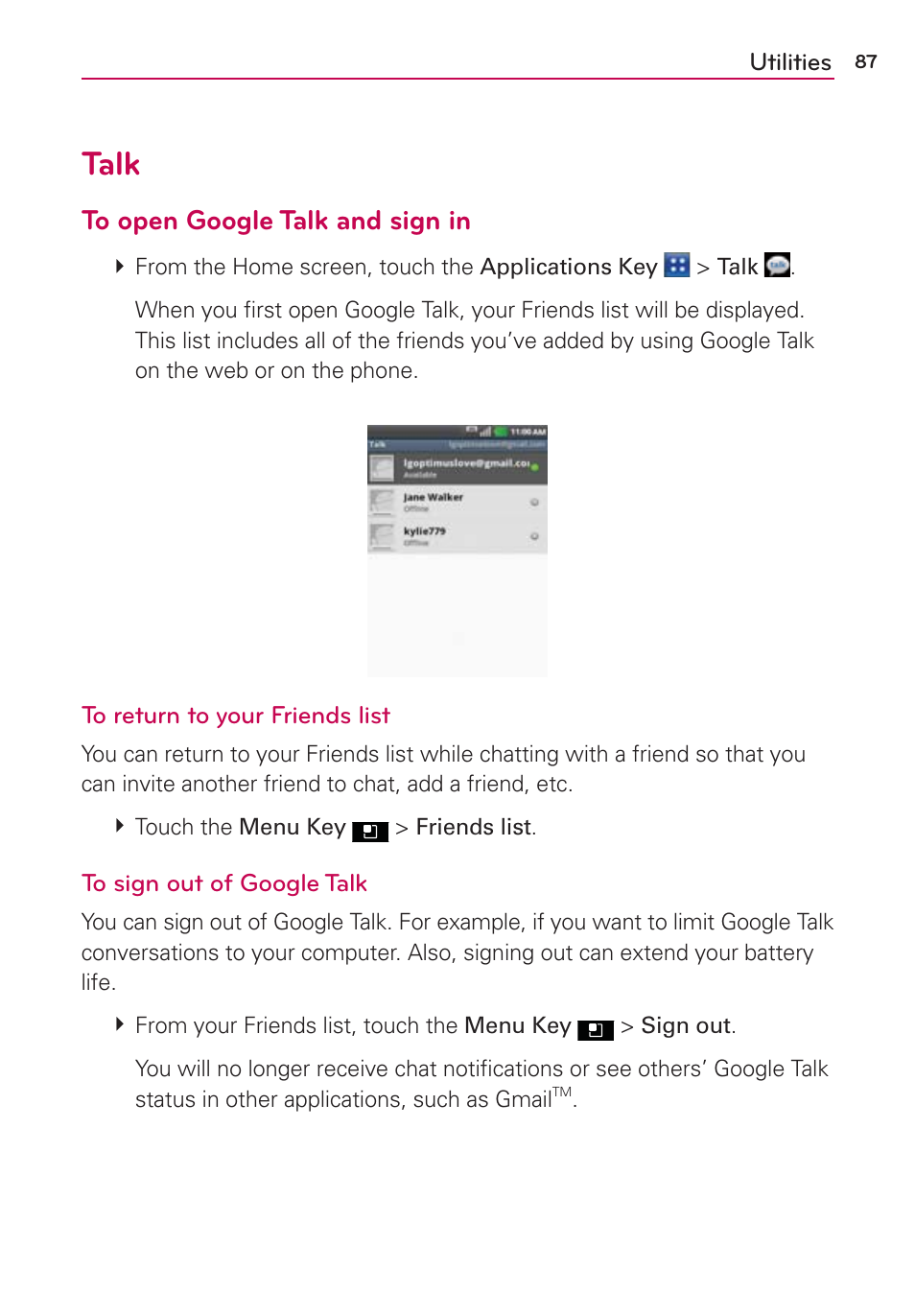 Talk | LG AS695 User Manual | Page 89 / 300