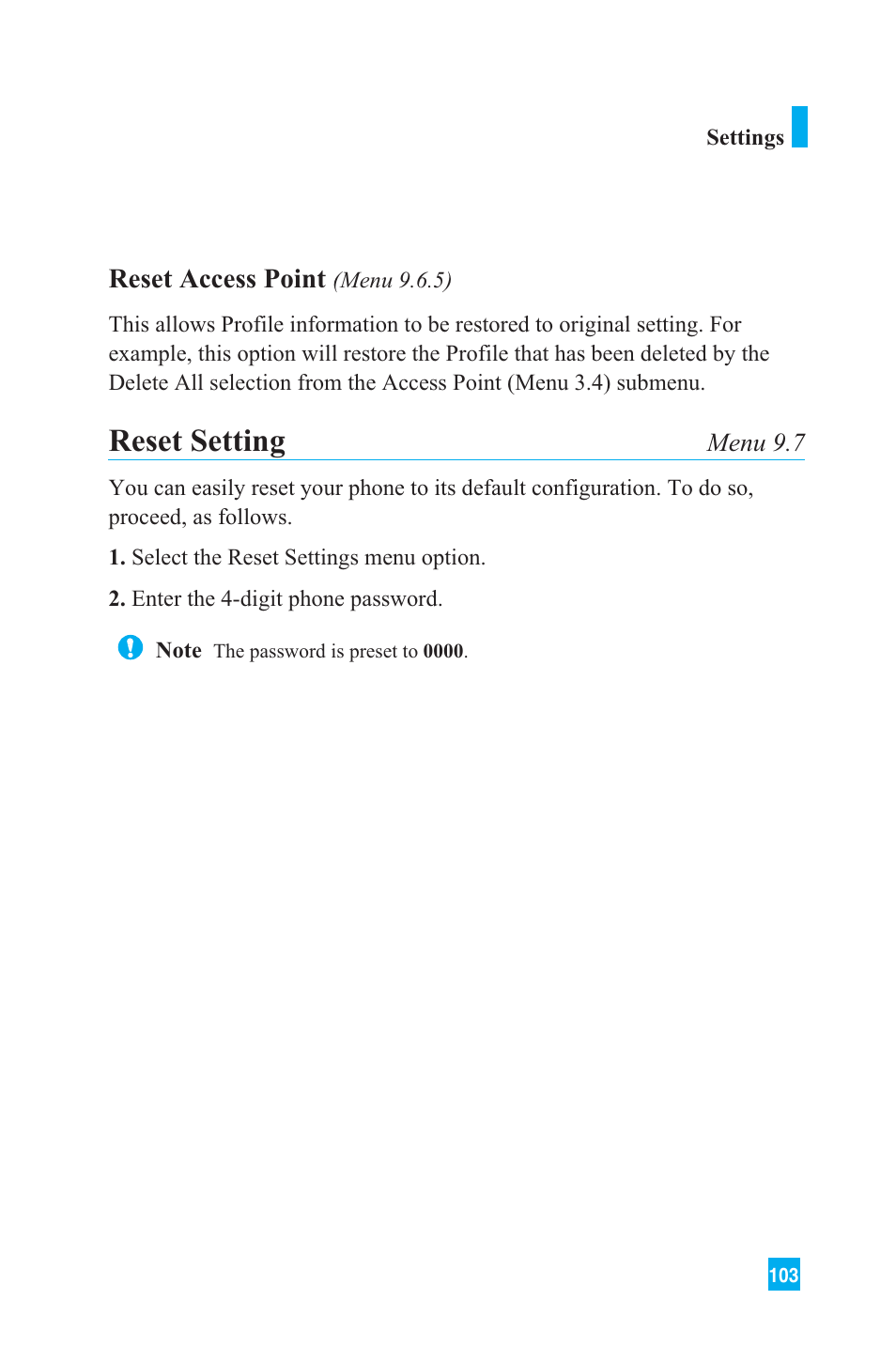 Reset setting | LG L1150 User Manual | Page 106 / 134