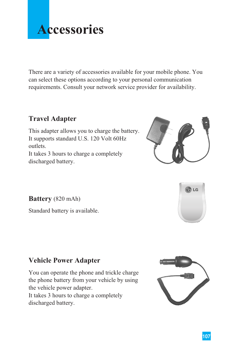 Accessories | LG L1150 User Manual | Page 110 / 134