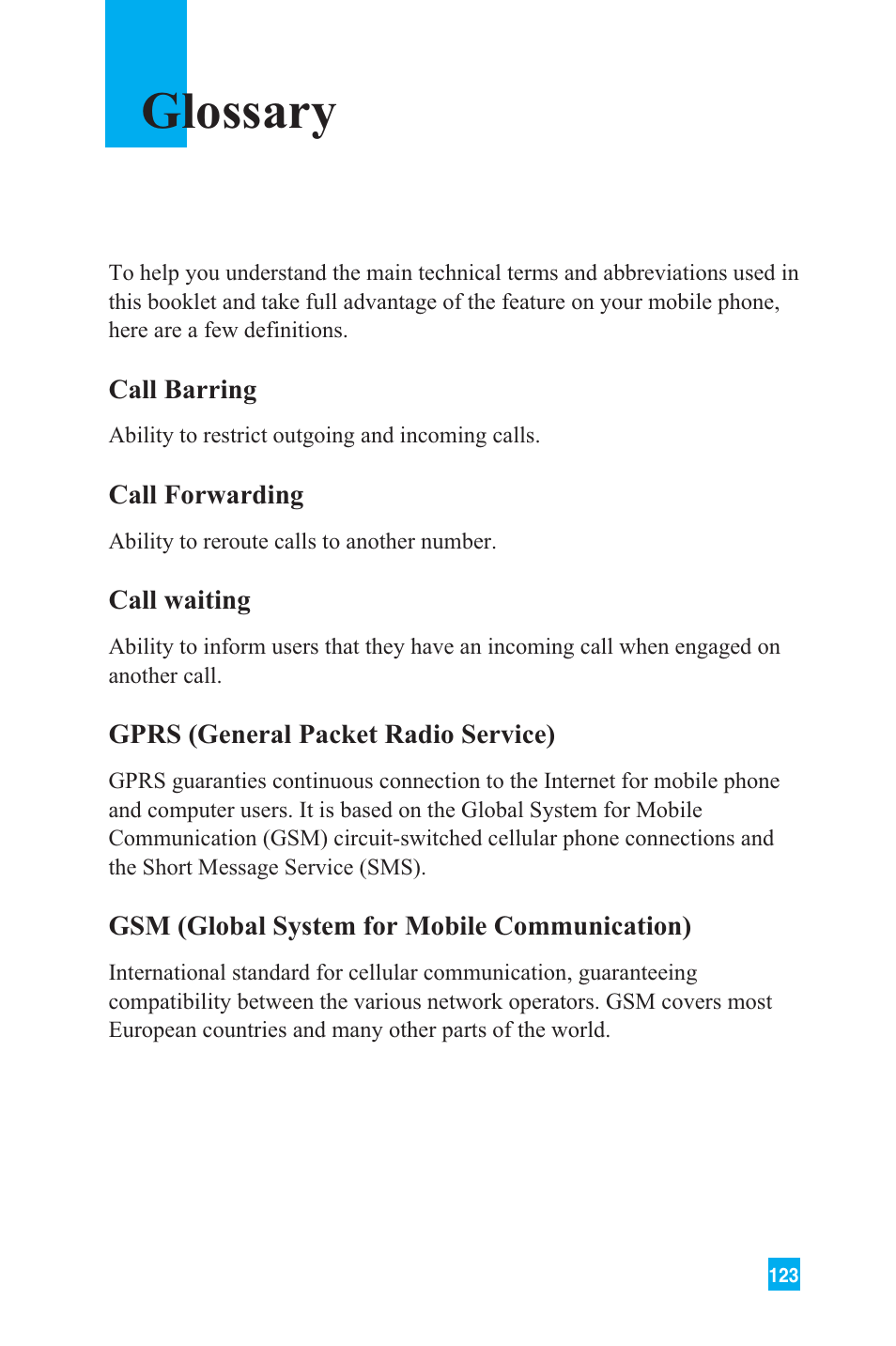 Glossary | LG L1150 User Manual | Page 126 / 134