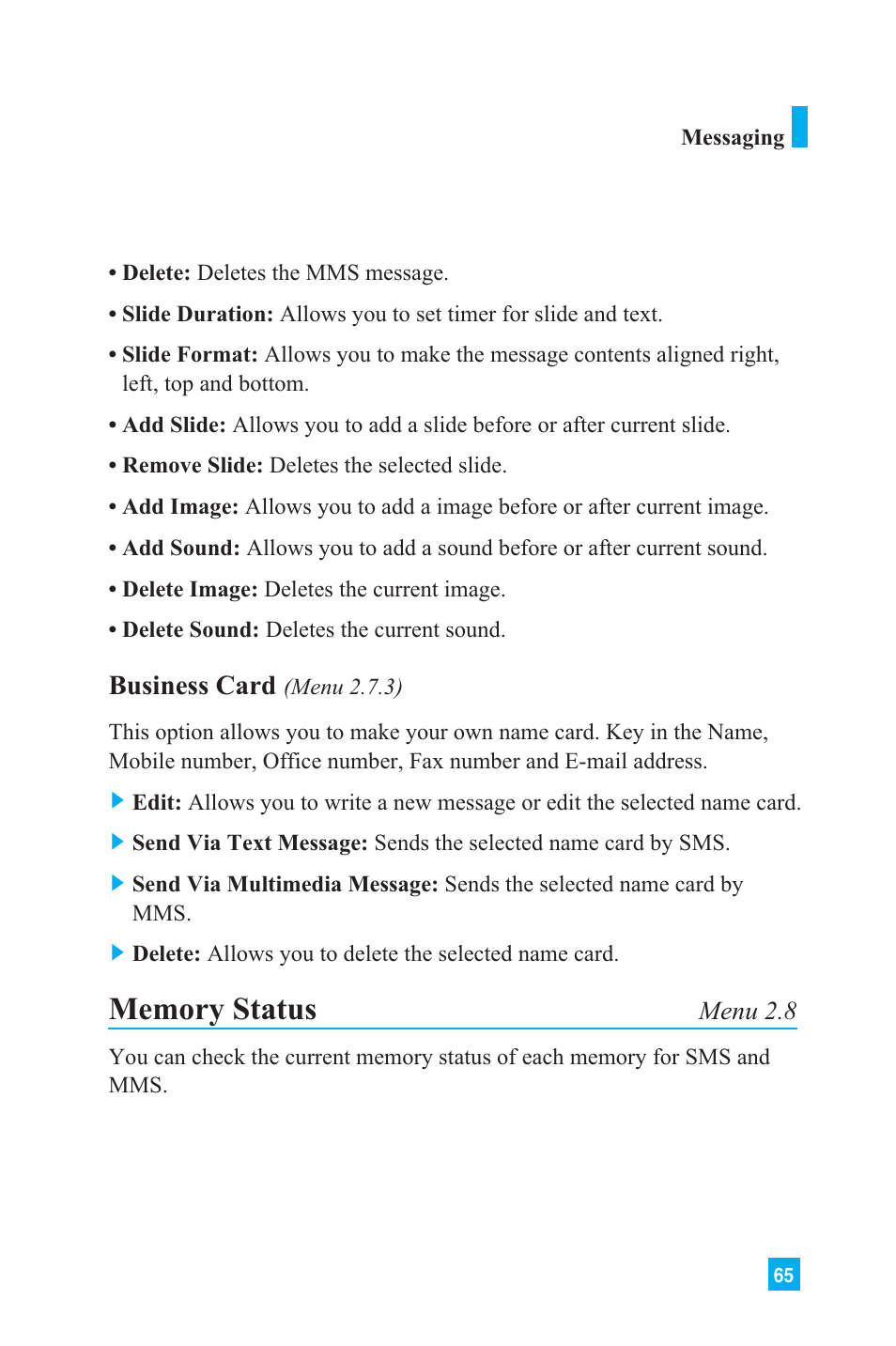 Business card | LG L1150 User Manual | Page 68 / 134