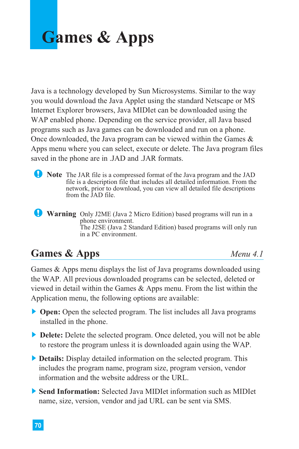 Games & apps | LG L1150 User Manual | Page 73 / 134