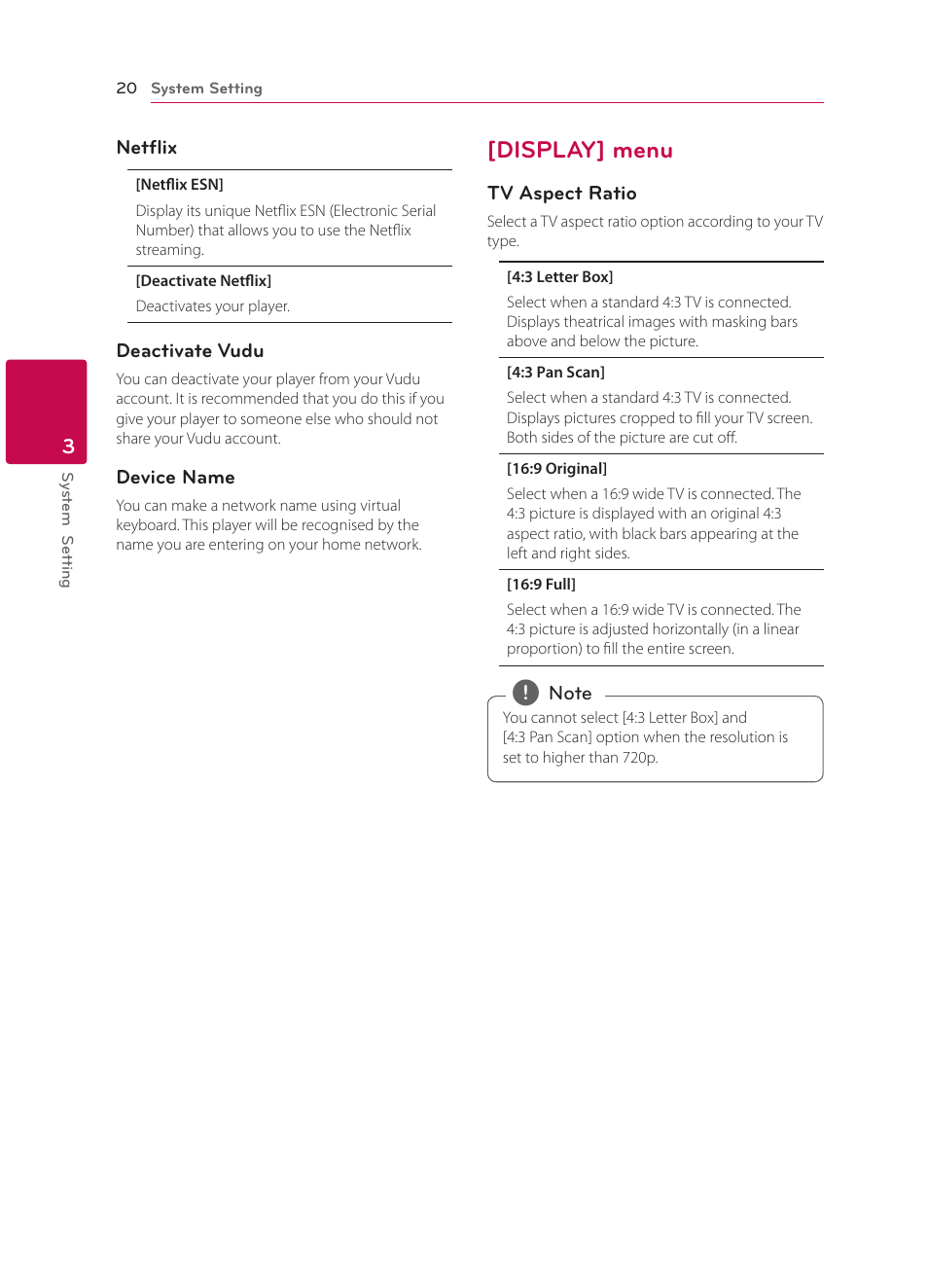 Display] menu, 20 – [display] menu | LG BP340 User Manual | Page 20 / 62