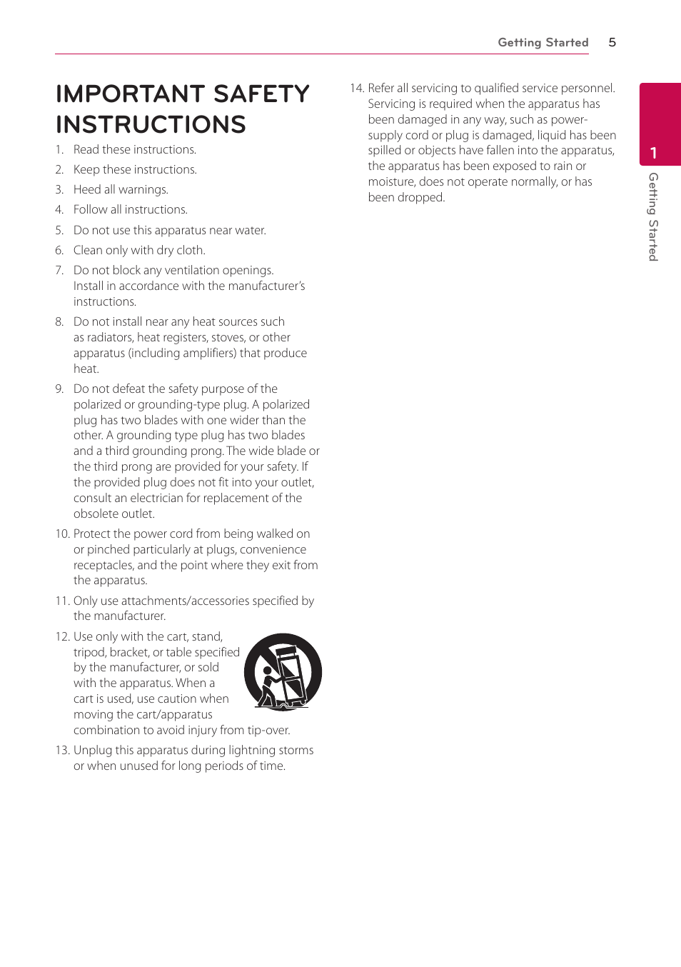Important safety instructions | LG BH9230BW User Manual | Page 5 / 84