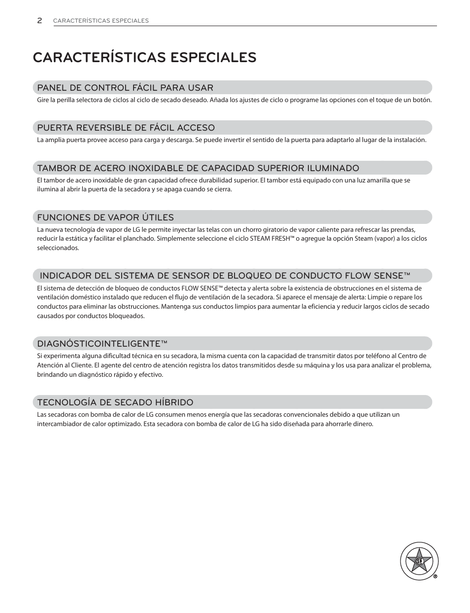 Características especiales, Panel de control fácil para usar, Puerta reversible de fácil acceso | Funciones de vapor útiles, Diagnósticointeligente, Tecnología de secado híbrido | LG DLHX4072V User Manual | Page 50 / 100