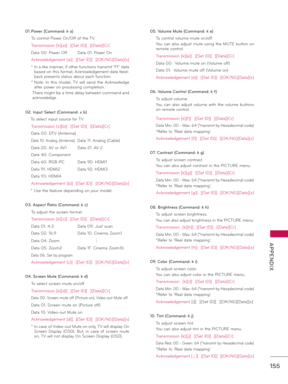 Ap p en d ix | LG 32LE5300 User Manual | Page 155 / 172