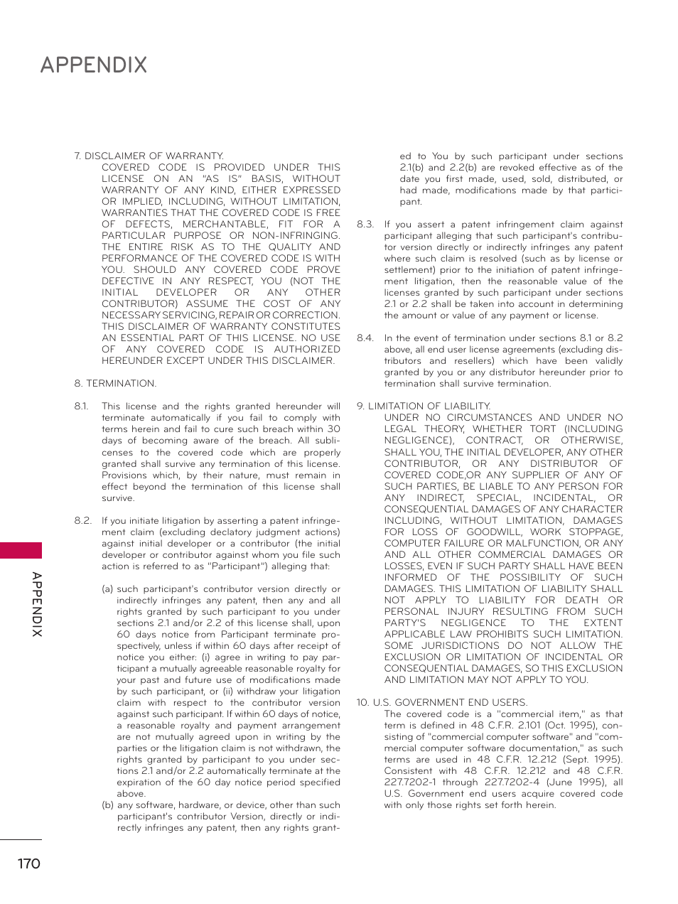 Appendix, Ap p en d ix | LG 32LE5300 User Manual | Page 170 / 172