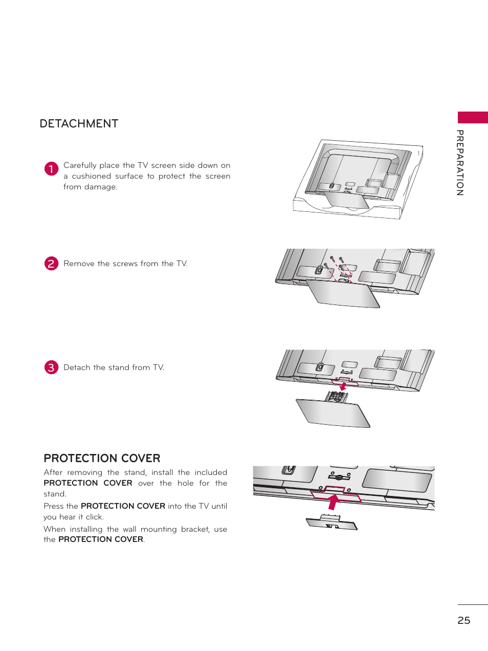 Detachment, Protection cover | LG 32LE5300 User Manual | Page 25 / 172