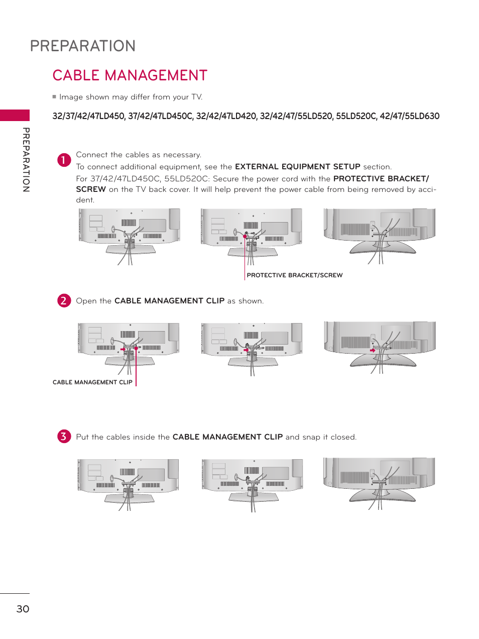 Cable management, Preparation | LG 32LE5300 User Manual | Page 30 / 172