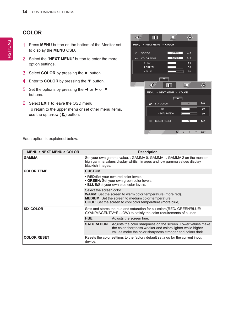 Color | LG IPS224T-PN User Manual | Page 14 / 28