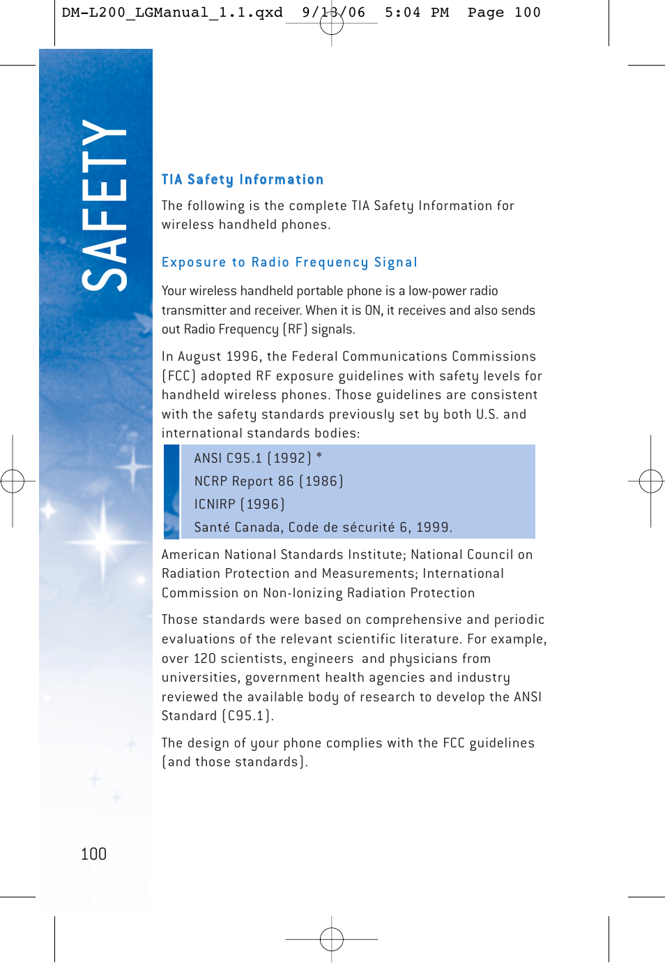 Sa fe ty | LG DML200 User Manual | Page 102 / 123