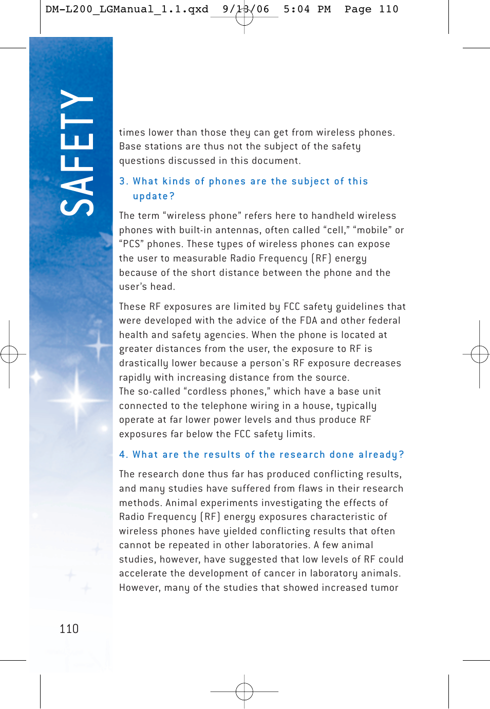 Sa fe ty | LG DML200 User Manual | Page 112 / 123