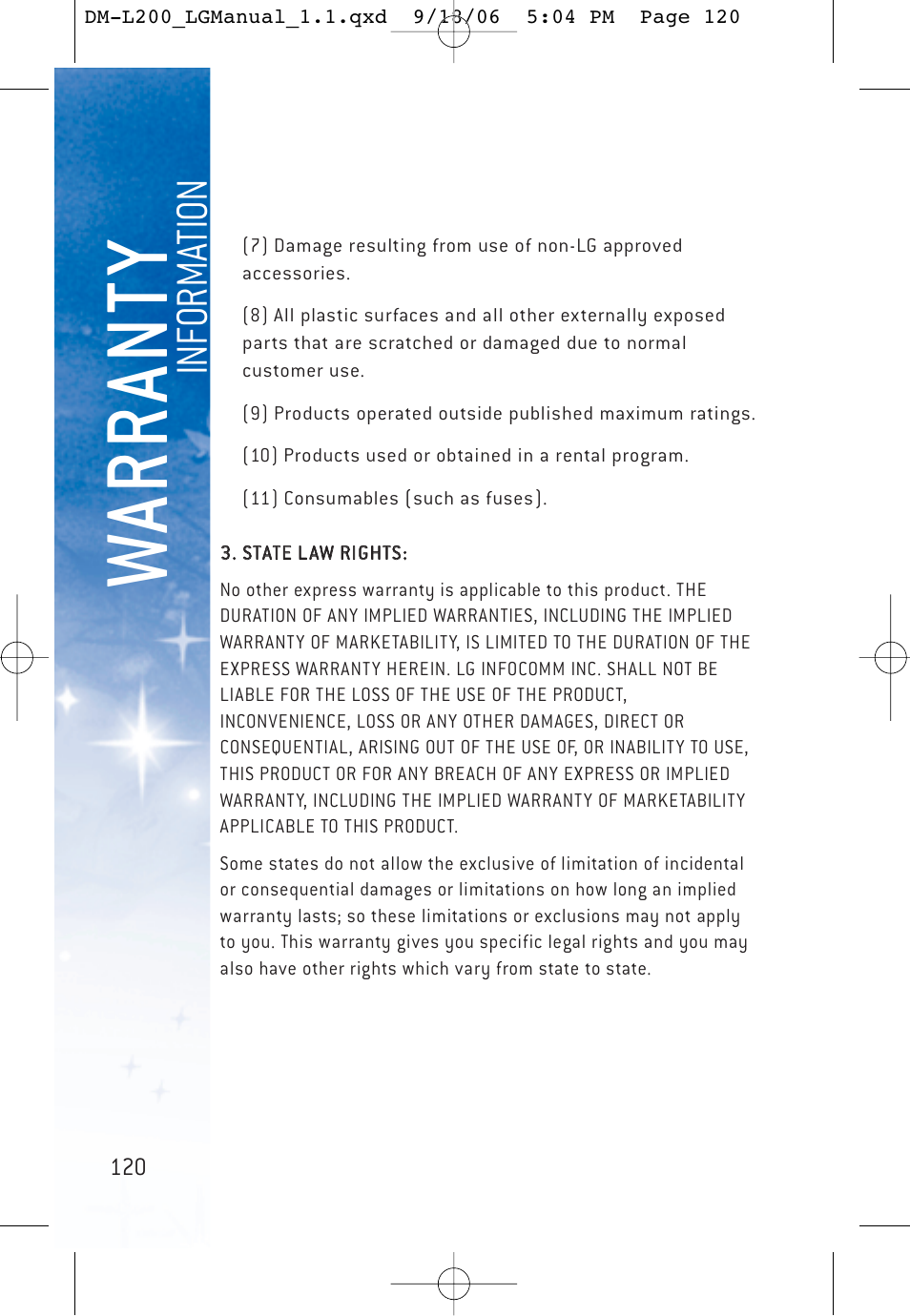 Warrant y | LG DML200 User Manual | Page 122 / 123