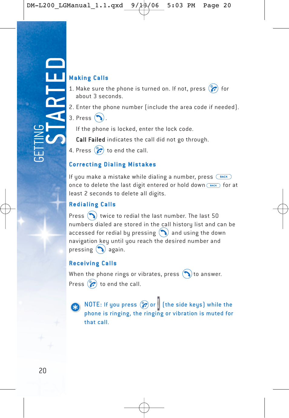 St ar ted, Ge tt in g | LG DML200 User Manual | Page 22 / 123