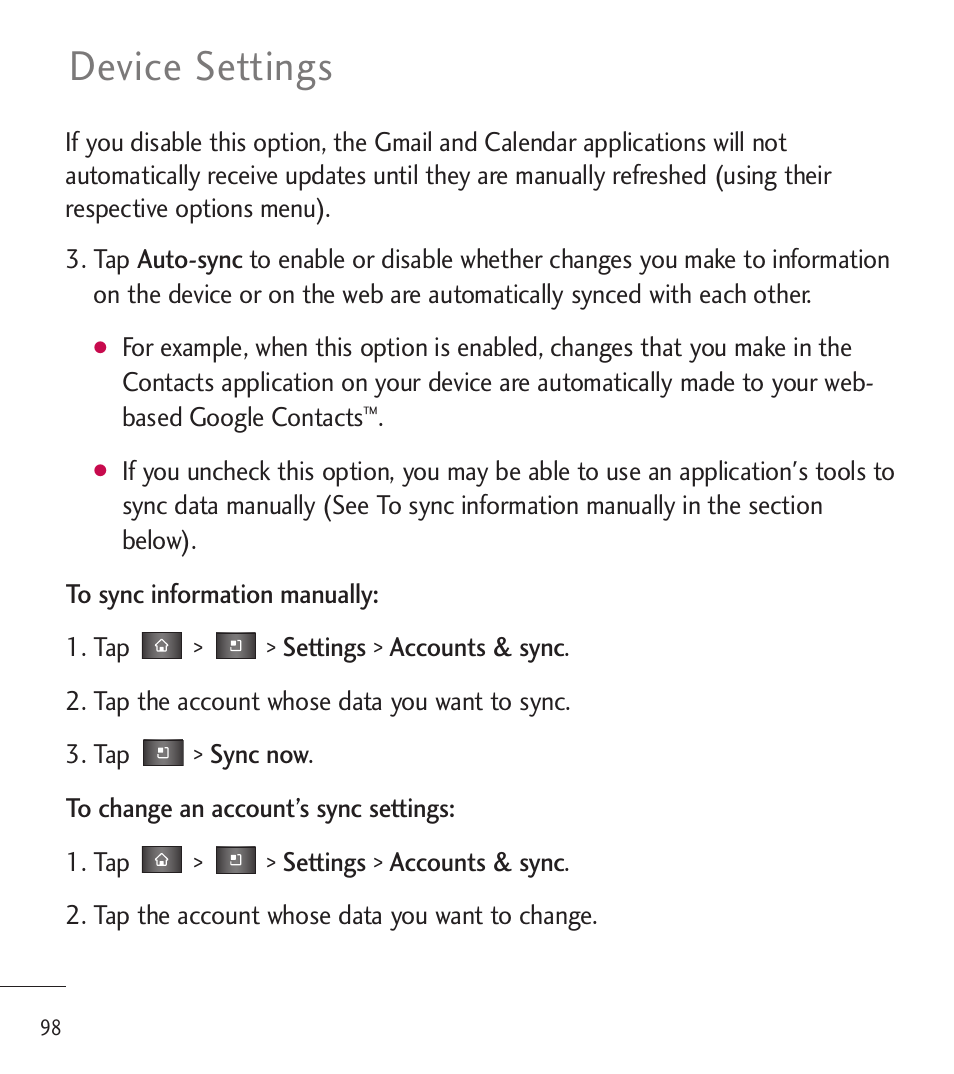 Device settings | LG LGL85C User Manual | Page 100 / 490