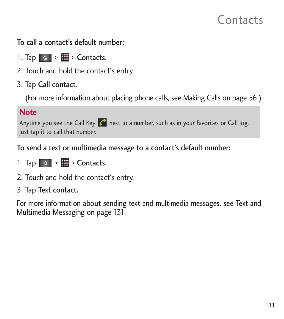 Contacts | LG LGL85C User Manual | Page 113 / 490