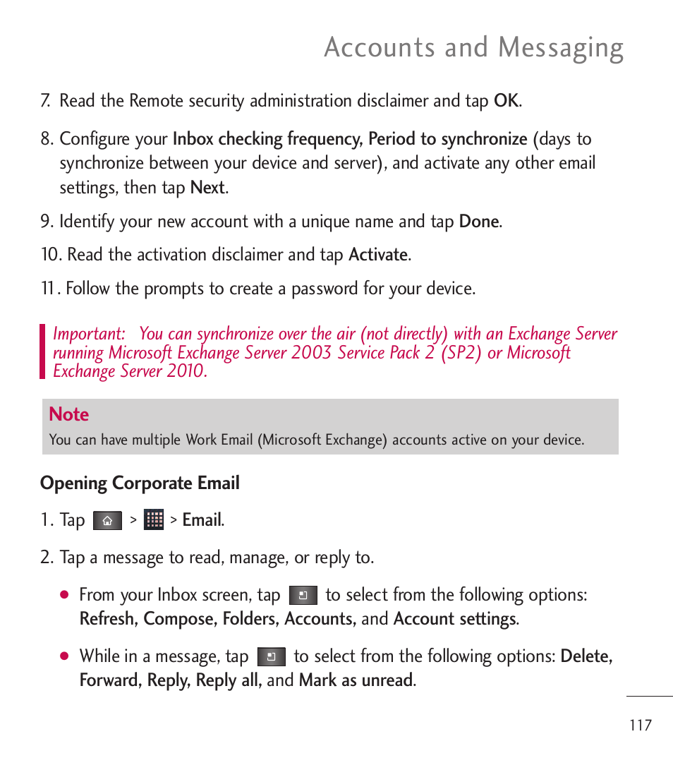 Accounts and messaging | LG LGL85C User Manual | Page 119 / 490