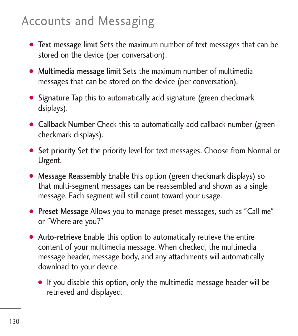 Accounts and messaging | LG LGL85C User Manual | Page 132 / 490