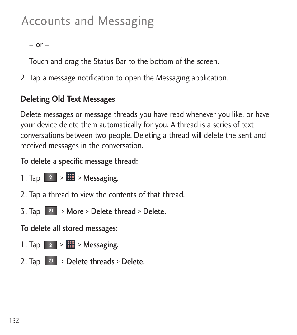 Accounts and messaging | LG LGL85C User Manual | Page 134 / 490