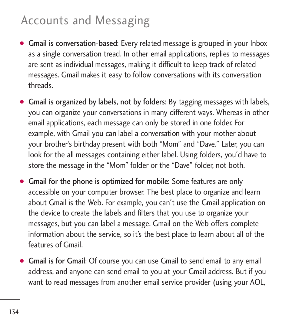 Accounts and messaging | LG LGL85C User Manual | Page 136 / 490