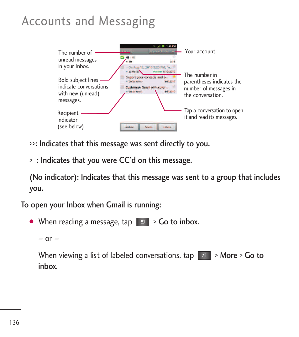 Accounts and messaging | LG LGL85C User Manual | Page 138 / 490