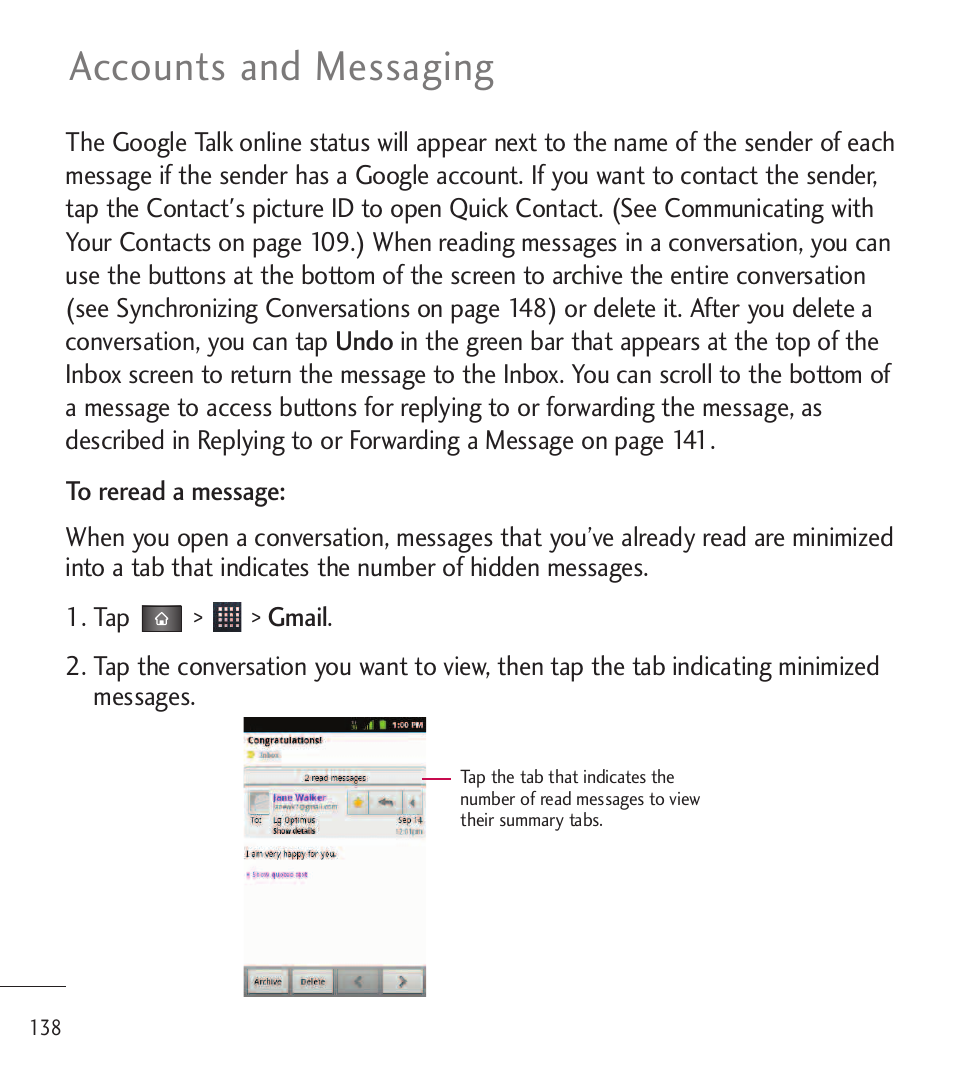 Accounts and messaging | LG LGL85C User Manual | Page 140 / 490