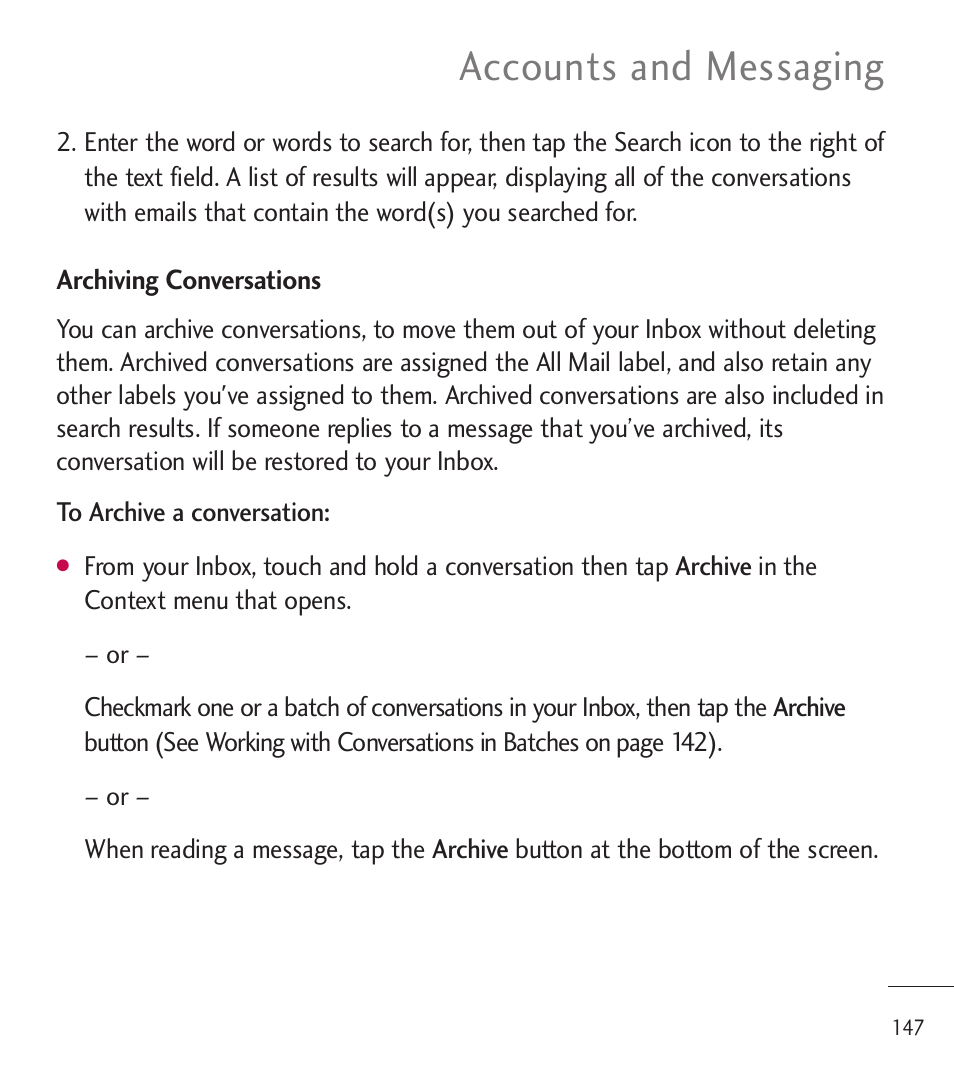 Accounts and messaging | LG LGL85C User Manual | Page 149 / 490