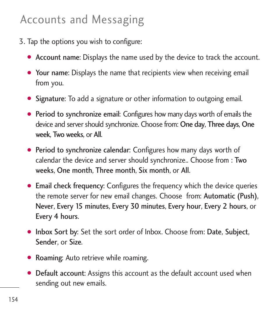 Accounts and messaging | LG LGL85C User Manual | Page 156 / 490