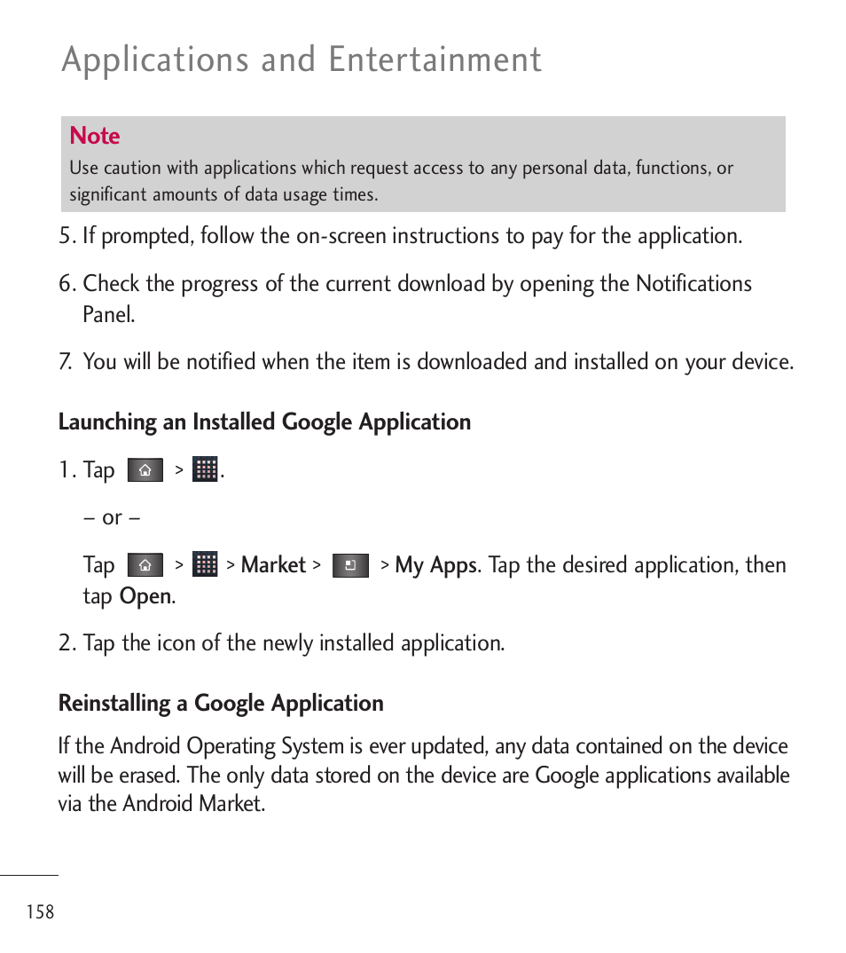 Applications and entertainment | LG LGL85C User Manual | Page 160 / 490