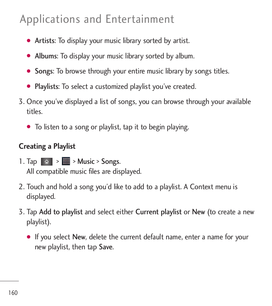 Applications and entertainment | LG LGL85C User Manual | Page 162 / 490