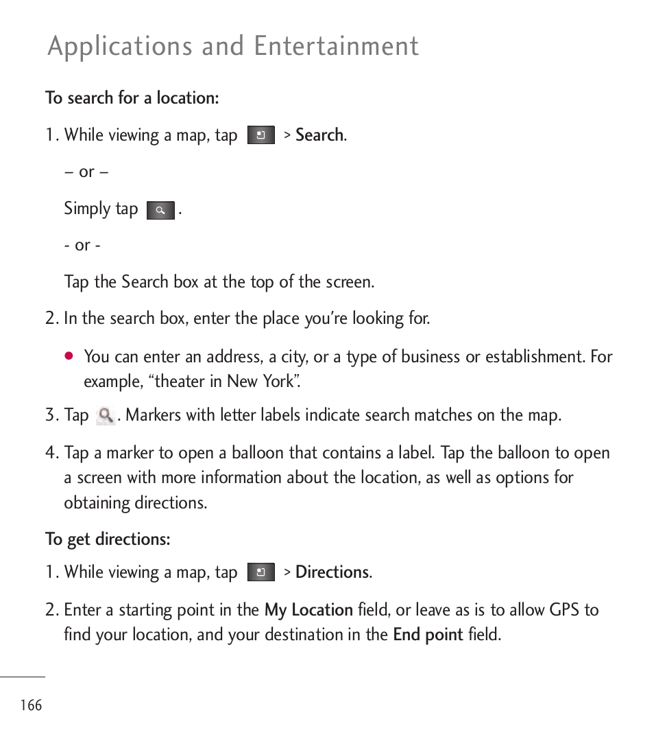 Applications and entertainment | LG LGL85C User Manual | Page 168 / 490