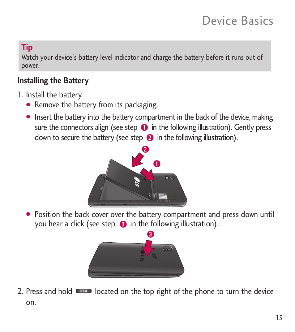 Device basics | LG LGL85C User Manual | Page 17 / 490