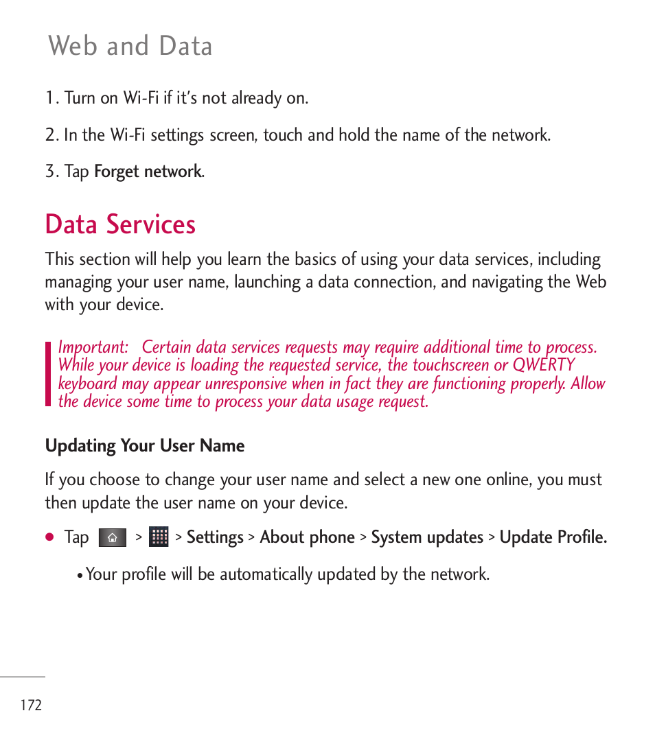 Data services, Web and data | LG LGL85C User Manual | Page 174 / 490