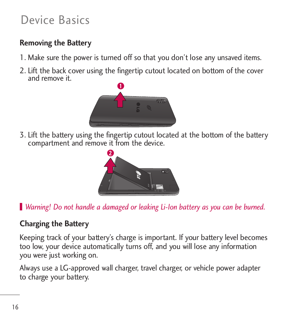 Device basics | LG LGL85C User Manual | Page 18 / 490