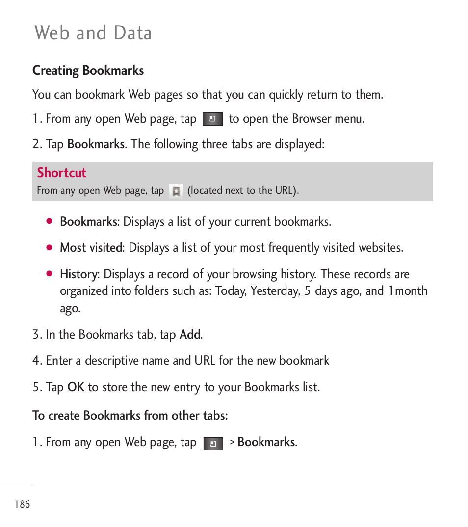 Web and data | LG LGL85C User Manual | Page 188 / 490