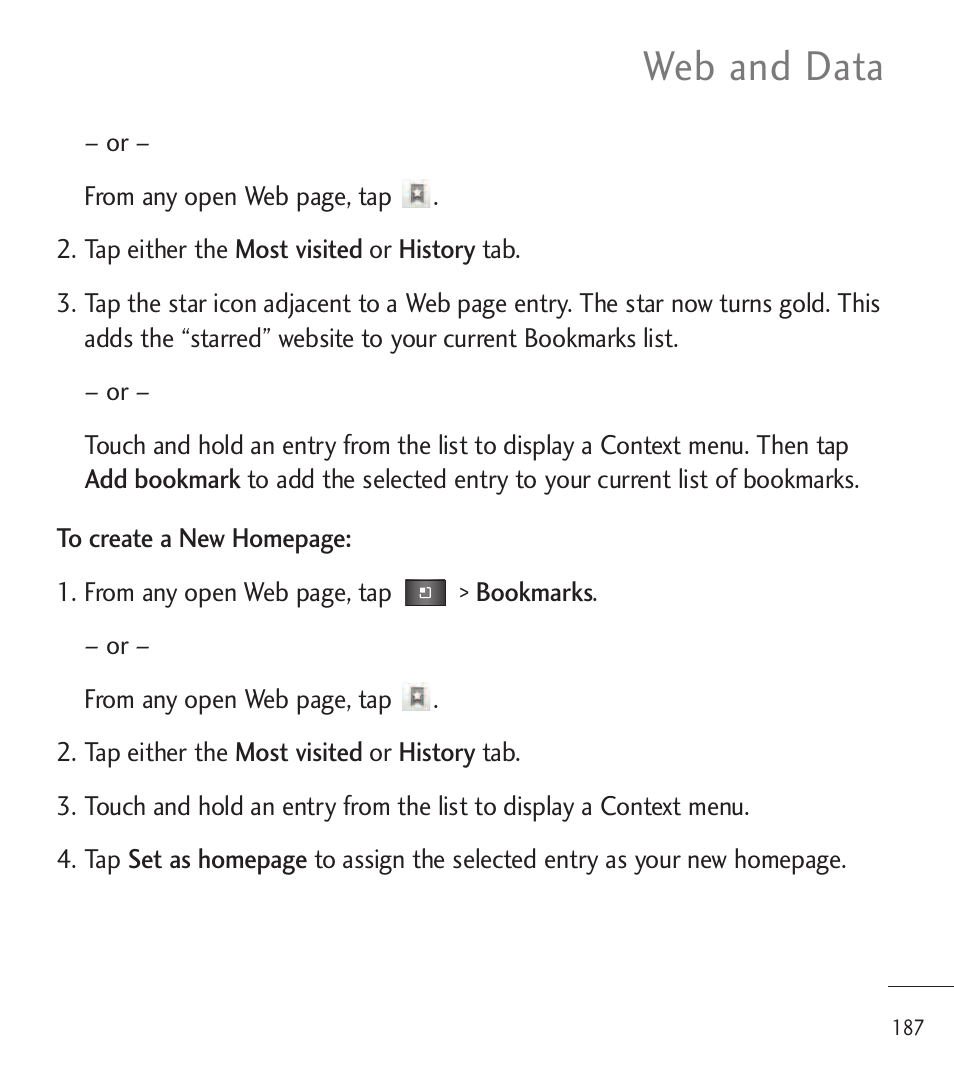 Web and data | LG LGL85C User Manual | Page 189 / 490