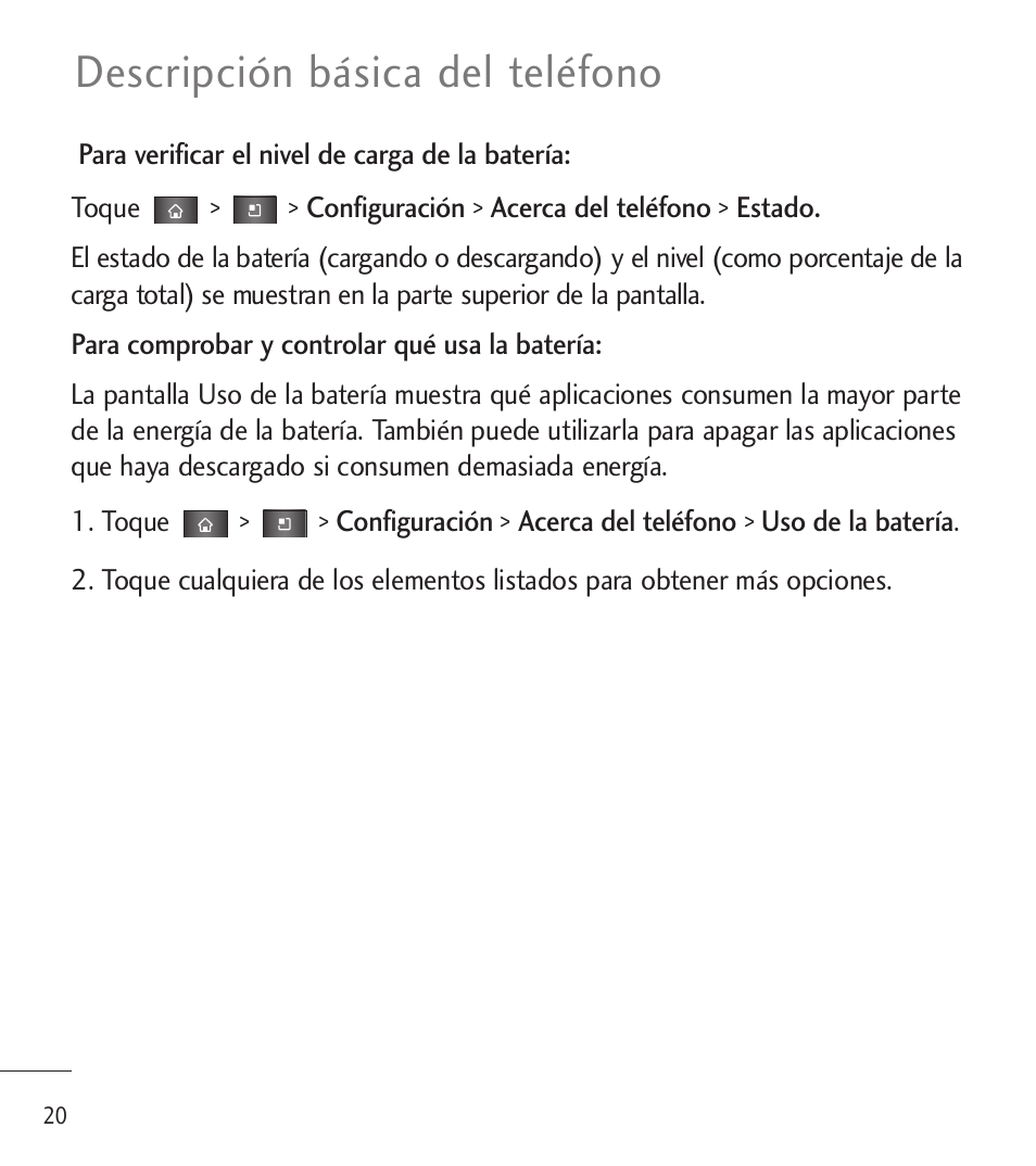 Descripción básica del teléfono | LG LGL85C User Manual | Page 259 / 490