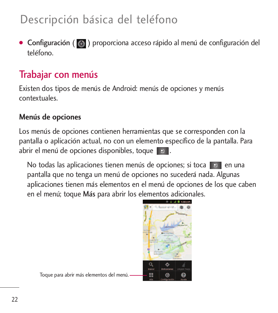 Descripción básica del teléfono, Trabajar con menús | LG LGL85C User Manual | Page 261 / 490