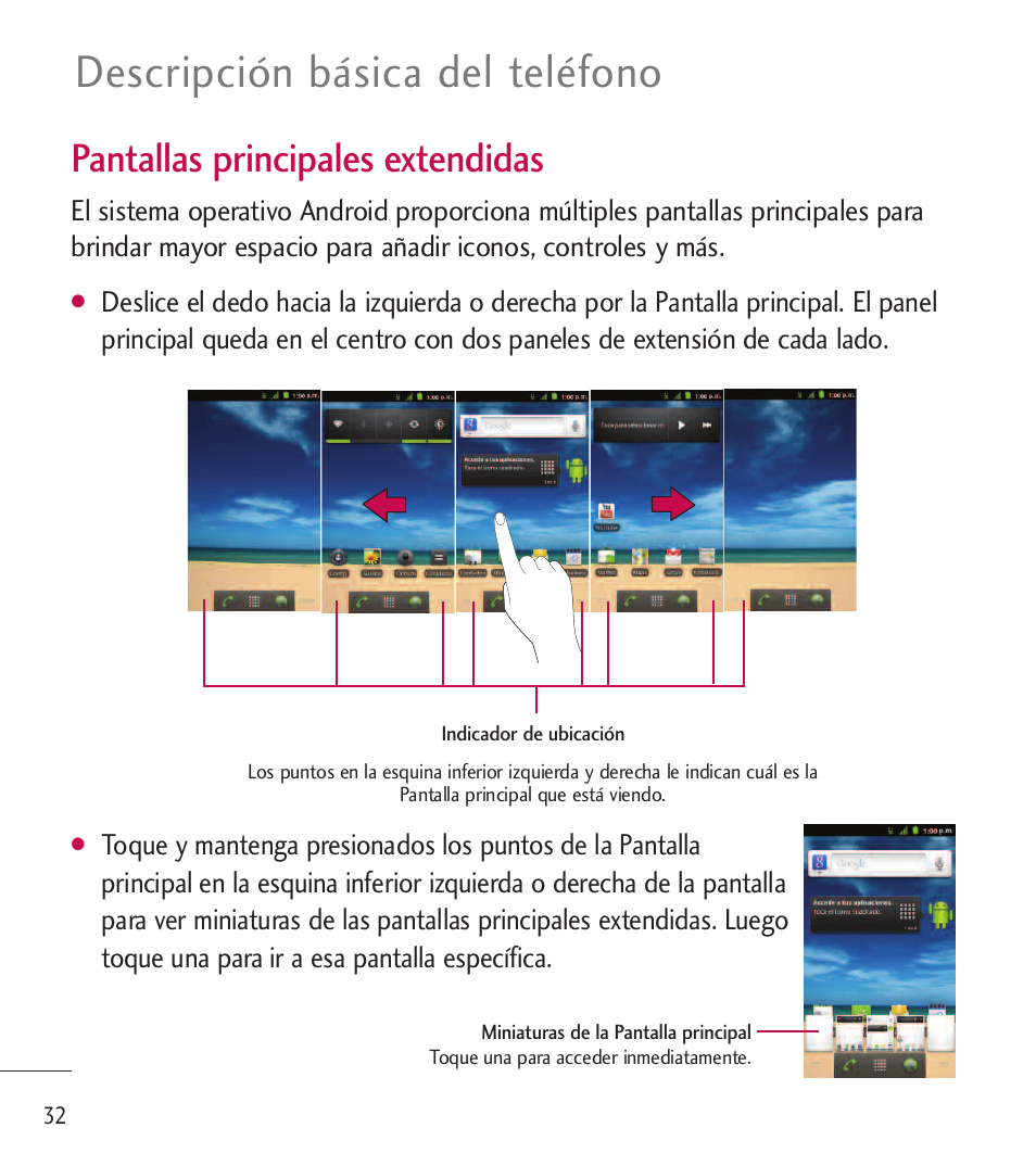 Descripción básica del teléfono, Pantallas principales extendidas | LG LGL85C User Manual | Page 271 / 490