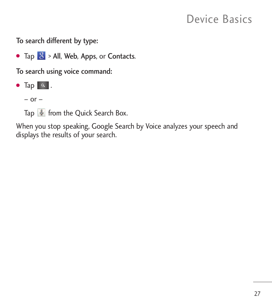 Device basics | LG LGL85C User Manual | Page 29 / 490